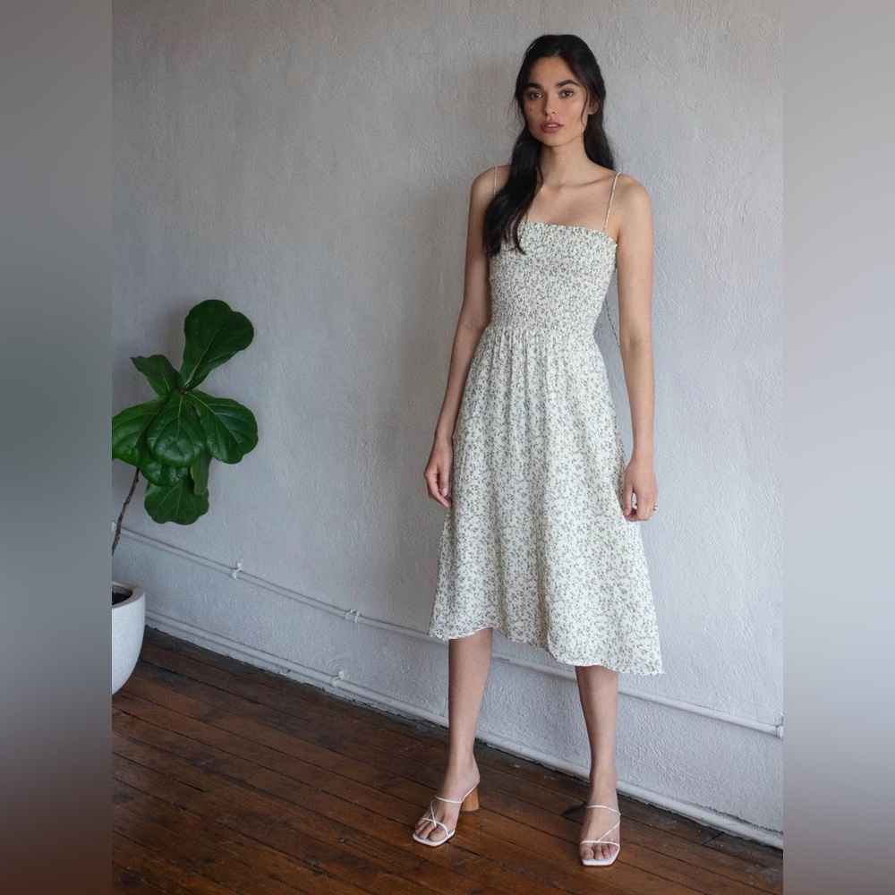 Reformation Cream Floral Midi Dress